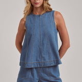 SLEEVELESS DENIM TOP AND MATCHING SHORTS SET