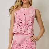 71098 Embroidered Eyelet Washed Vest