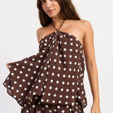 POLKA DOT ASYMMETRICAL HALTER TOP