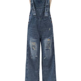 Distressed Washed Denim Overalls