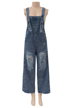 Distressed Washed Denim Overalls