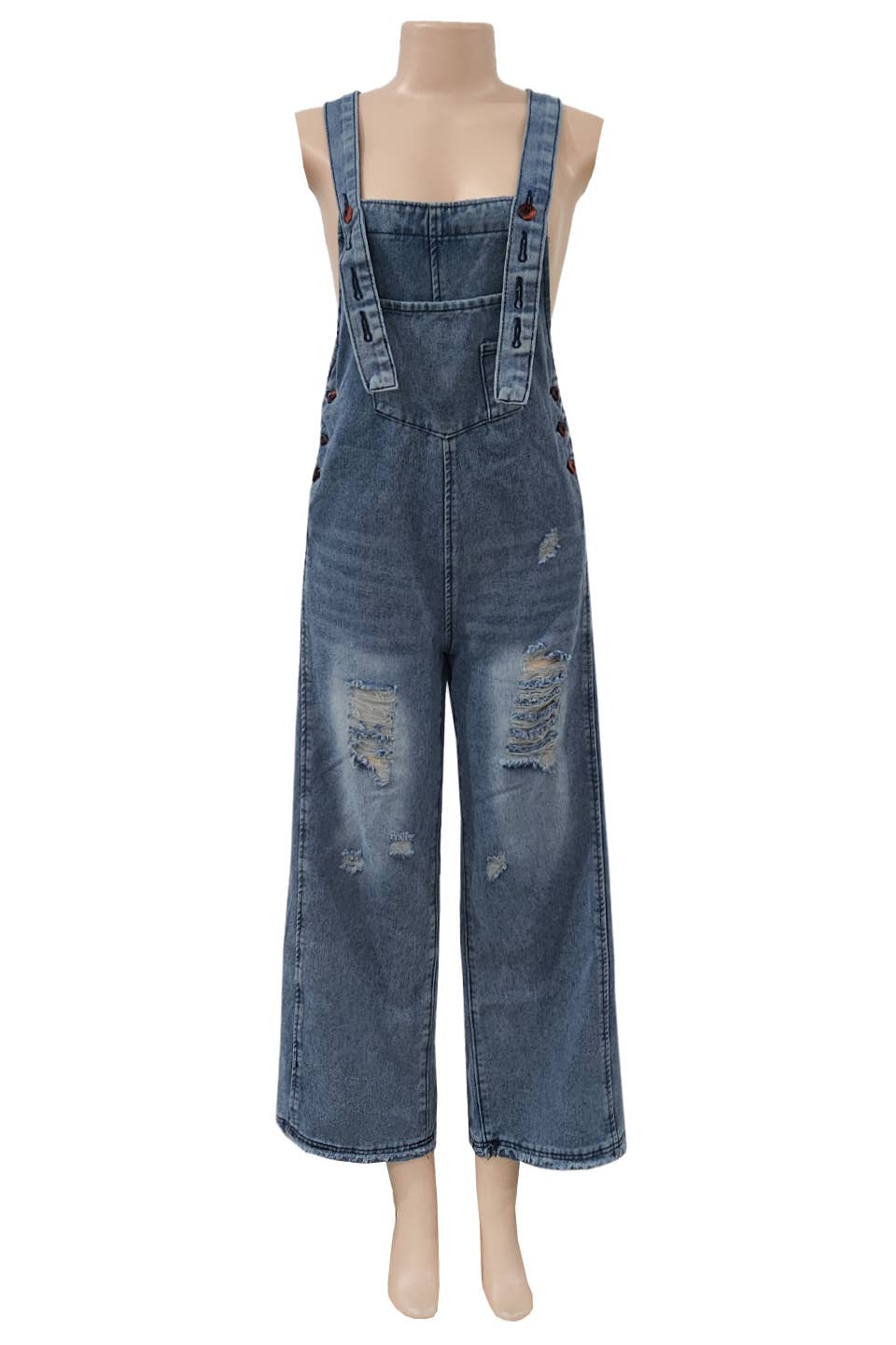 Distressed Washed Denim Overalls