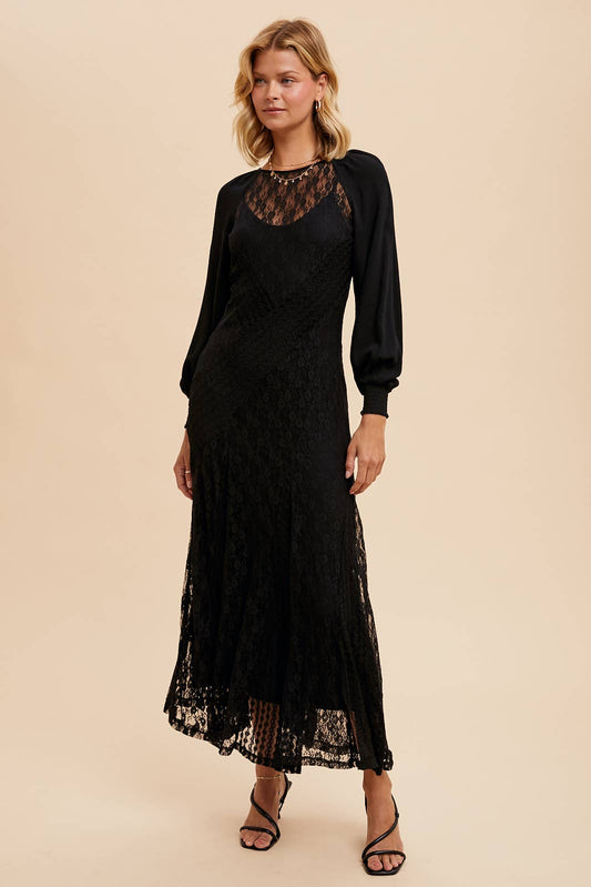 Raglan Lace Paneled Maxi Dress