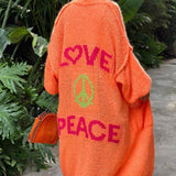 "Love & Peace" Exposed Seam Knit Cardigan