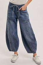 Denim Drawstring Barrel Jeans
