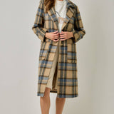 61594 Brushed Plaid Long Coat