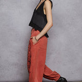 Floral Embroidered Twill Pants