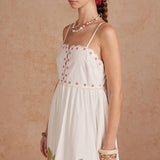 Embroidered Palm & Floral Scalloped Midi Dress