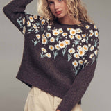 Daisy Embroidered Floral Knit Sweater