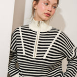 Half-Zip Striped Cropped Sweater