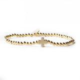 Faith Over Fear Cross Bracelet, 4mm -Gold Beaded | Christian