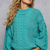 Mock Neck Cable Knit Sweater