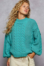 Mock Neck Cable Knit Sweater