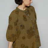 Floral Embroidered Short Sleeve Button Down Top