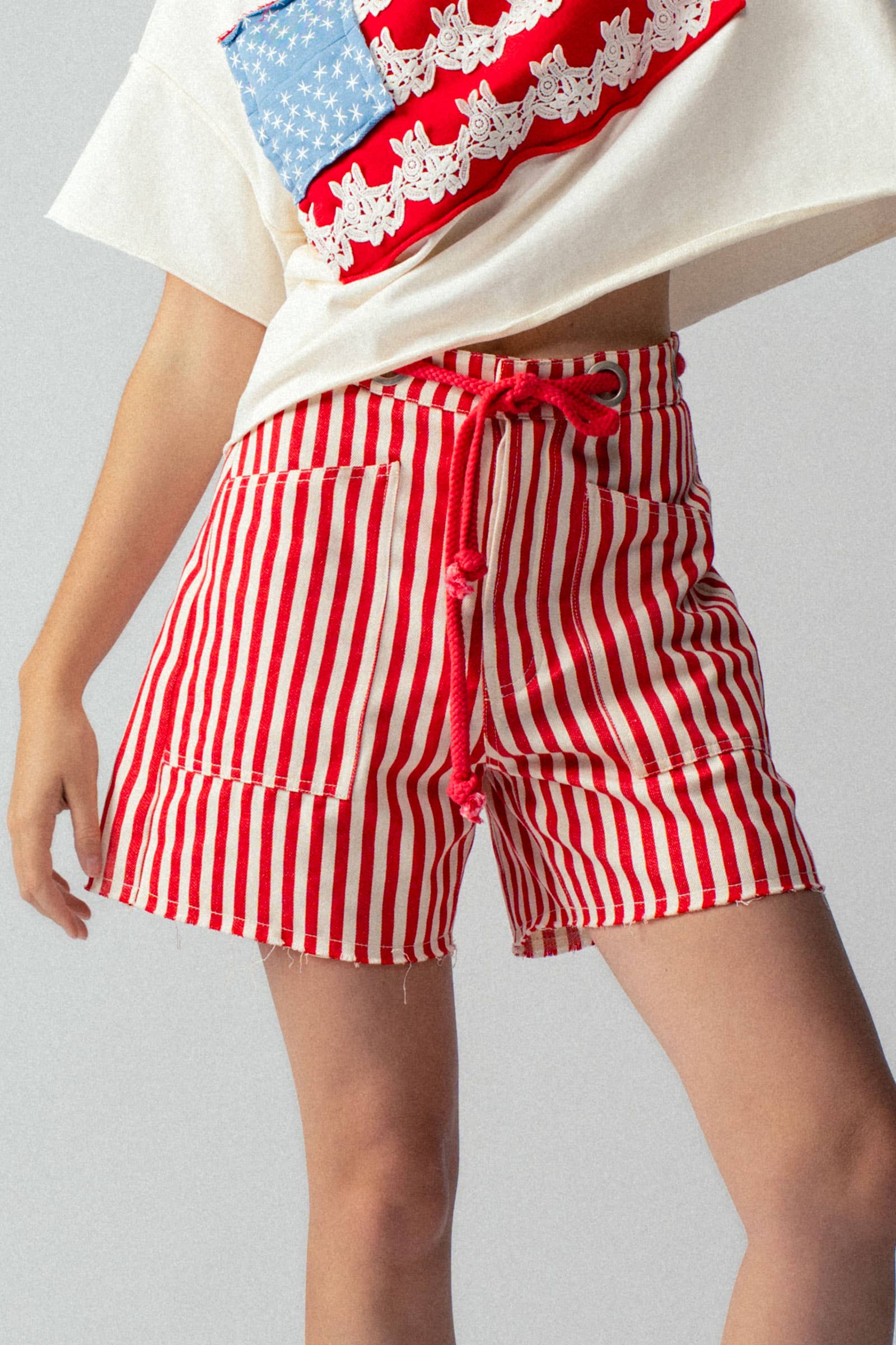 Striped High-Rise Denim Shorts