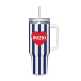 Insulated Water Tumbler Navy/White Stripe - Custom Heart