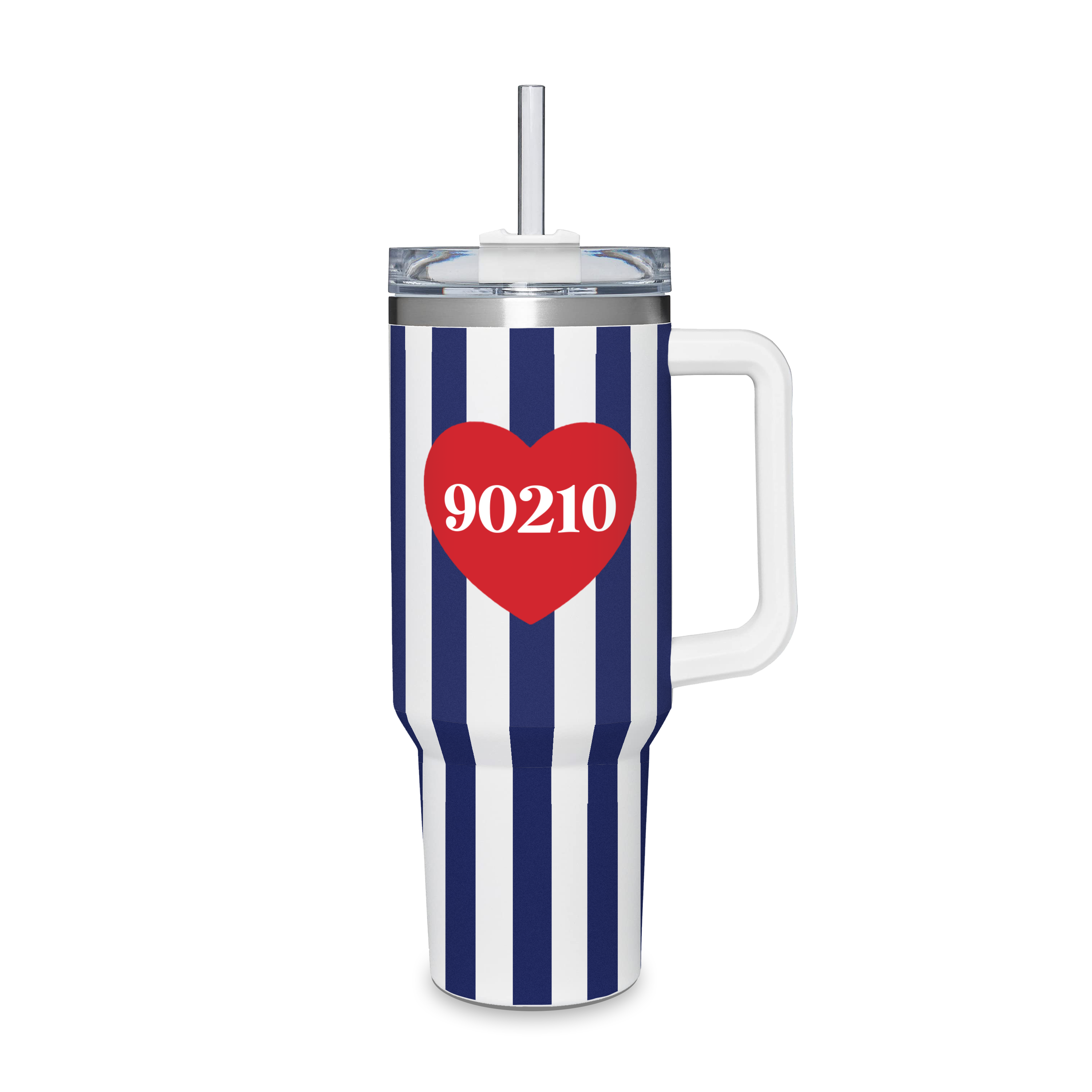 Insulated Water Tumbler Navy/White Stripe - Custom Heart