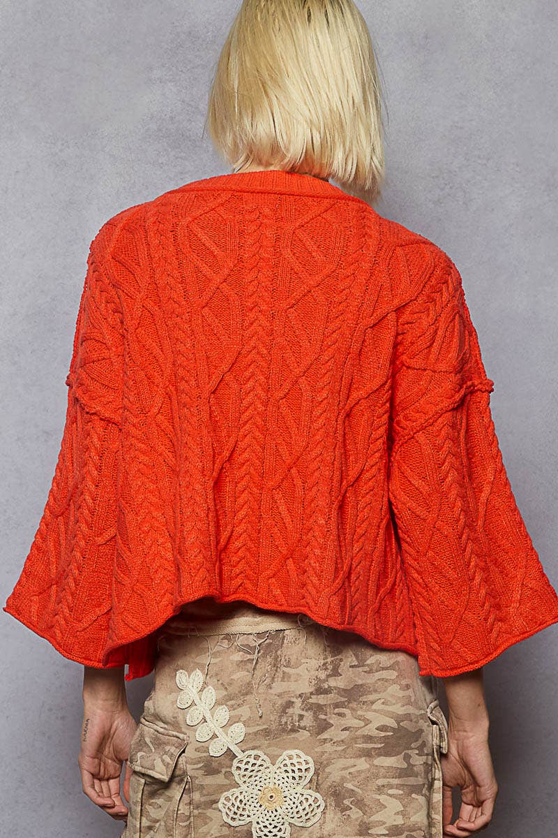 Round Neck Quarter Sleeve Cropped Sweater