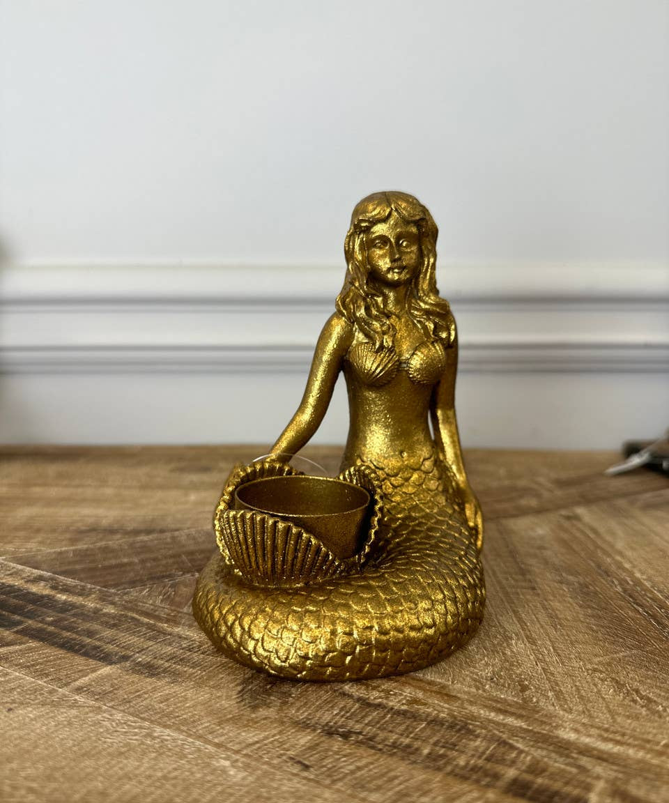 Gold Mermaid Resin Candle Holder