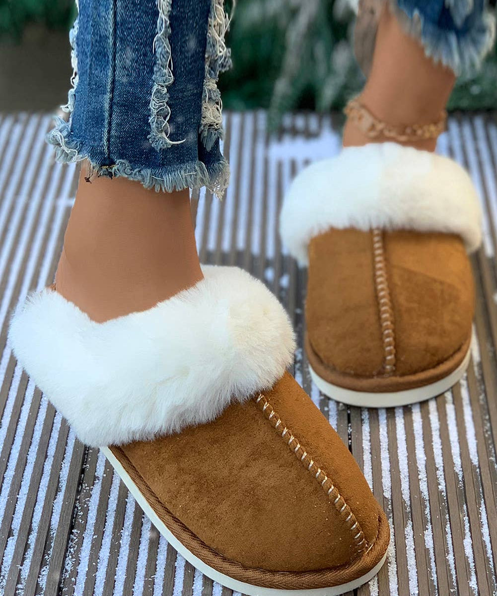 Faux Suede Plush Lined Slippers