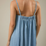 SLEEVELESS A-LINE LIGHT WEIGHT DENIM MAXI DRESS