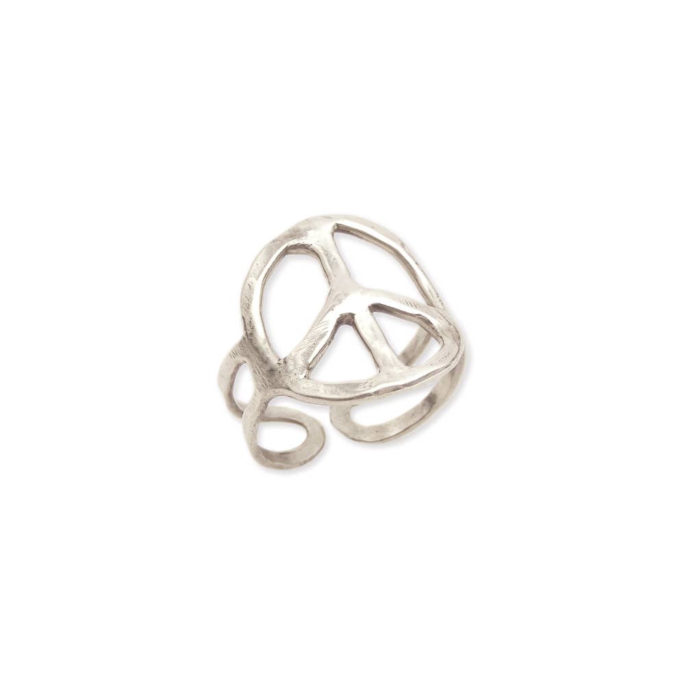 Silver Peace Sign Ring