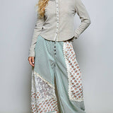 Vintage Washing Solid Metal Button Down Thermal Knit Top